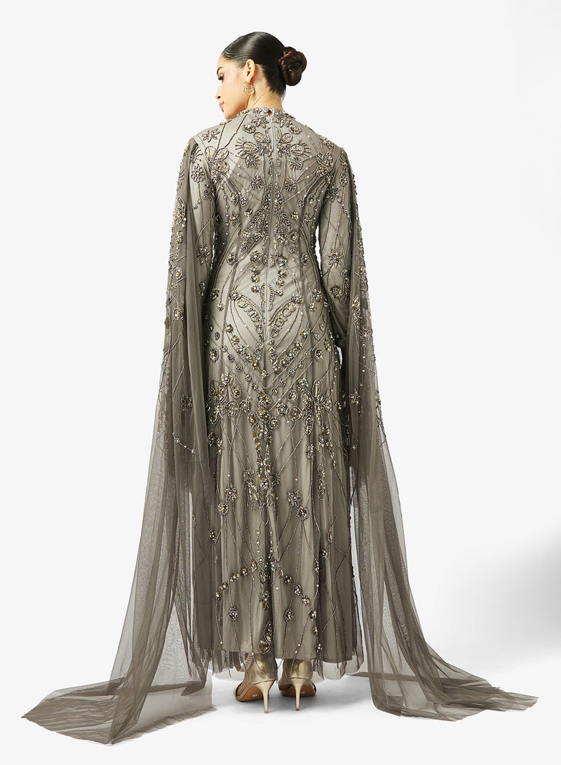 MARYISA Embellished Cape Sleeve Maxi Dress - Image 2